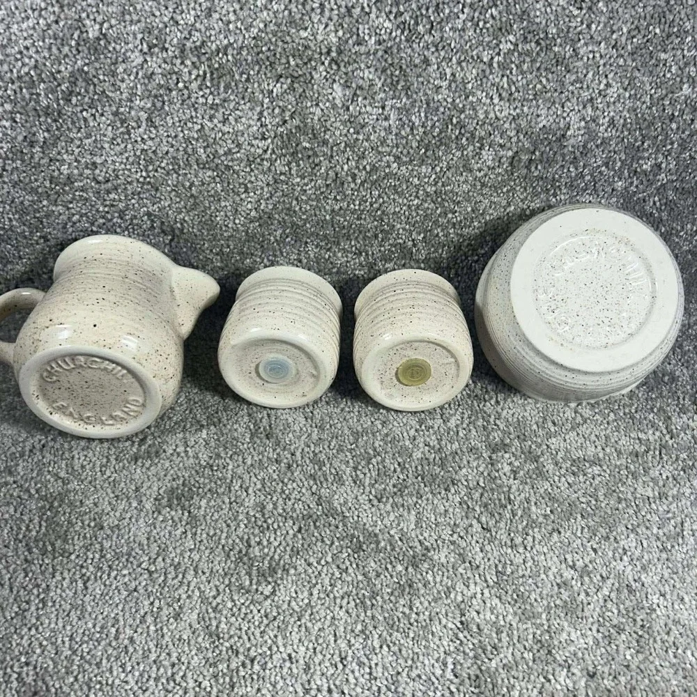 Churchill England Stoneware Creamer Sugar Salt‎ Pepper Set Cream Speckled 4pc